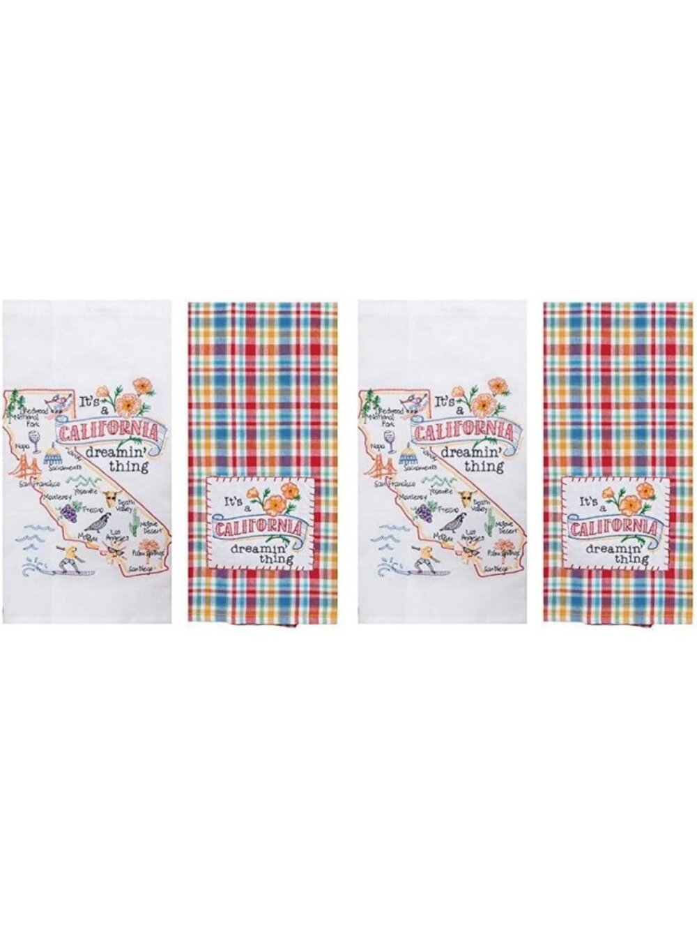 California Embroidered Kitchen Towel Set - 2 Piece Home Decor Bundle
